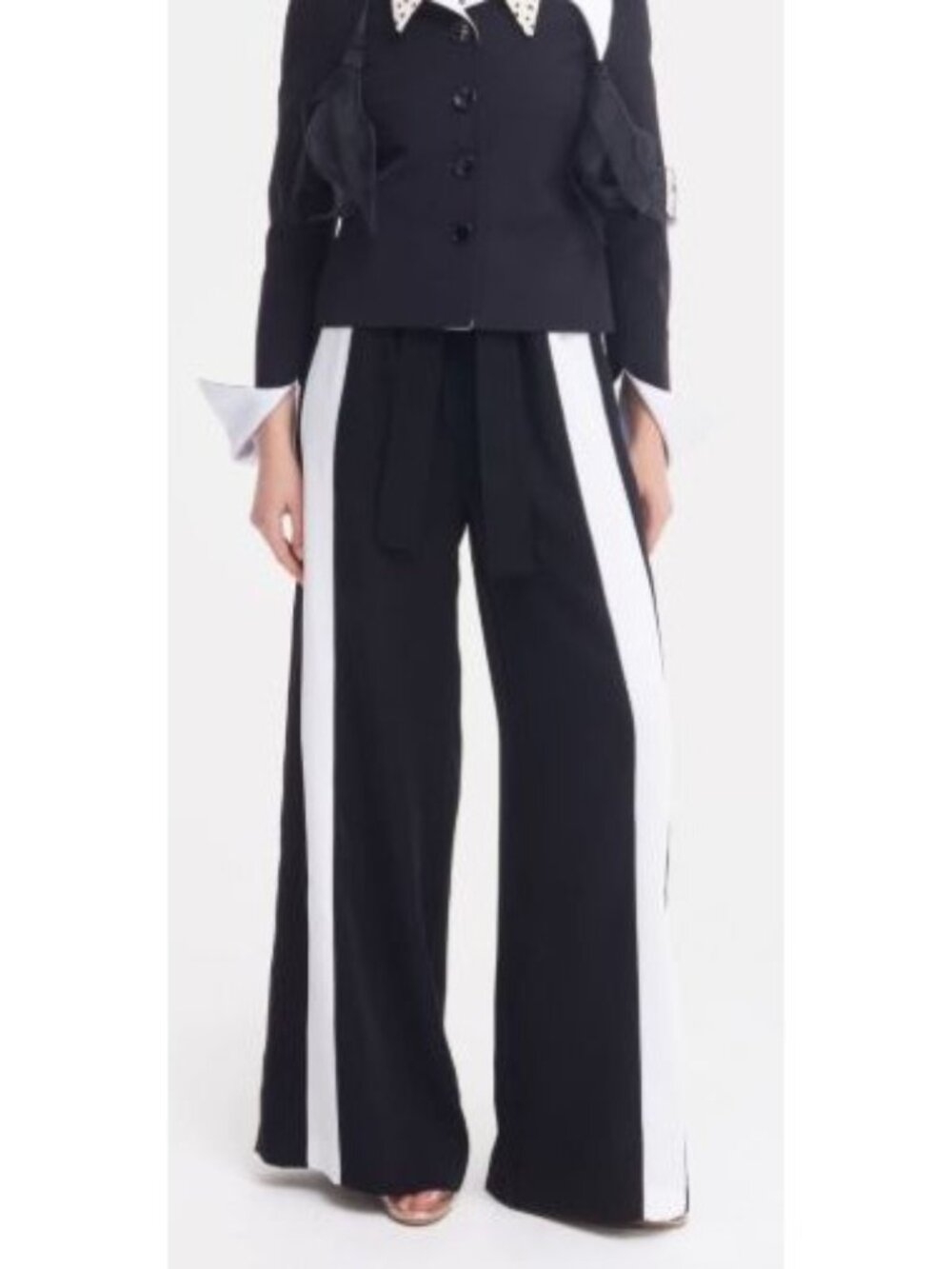 NEW Julia Allert Belted High Waist Wide Leg Pants, Black/White, Size Large